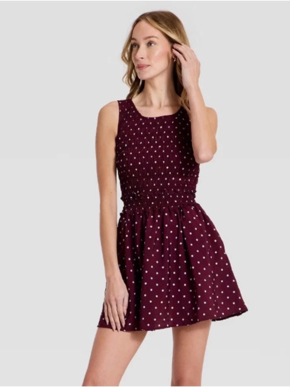 Polka Dot Sleeveless Mini Dress in Burgundy